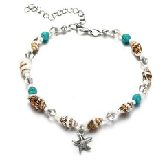 Dospita New Shell Beads Anklets for Women Silver Color Starfish Beach Leg Bracelet Handmade Bohemian Foot Chain Boho Jewelry Gift