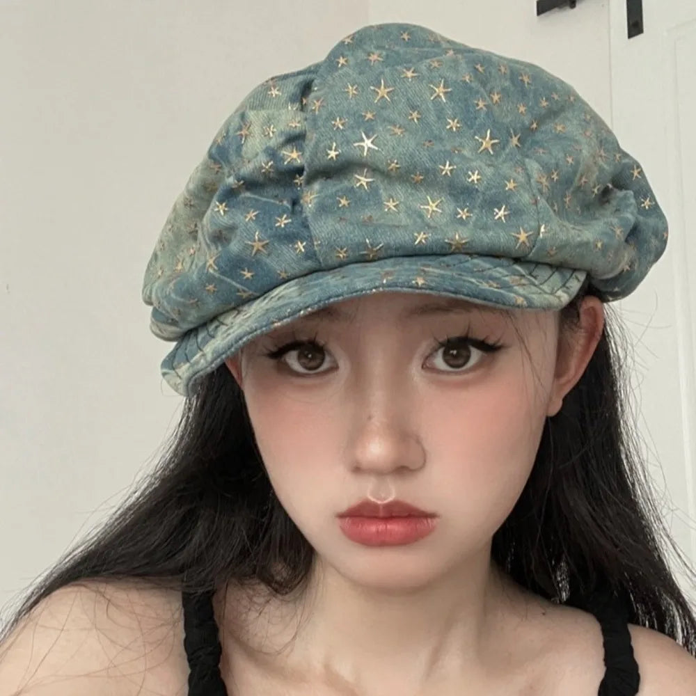 Dospita Painter Hat Y2K Vintage Cloud Hat Cool Sweet Newsboy Cap Street Style Rough Edge Women Artist Hat Girls