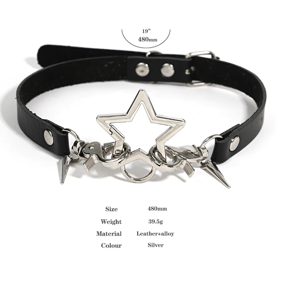 Dospita  -  Gothic Rivets Pentagram Star Choker Necklace for Women Y2K Punk Black Belt Leather Necklaces Vintage Cool Jewelry Gifts