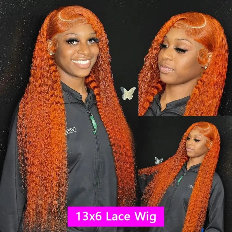 Dospita Ginger Orange Lace Front Human Hair Wigs 13x4 Deep Wave Curly Hair Transparent Lace Frontal Wig PrePlucked Color Hair For Women