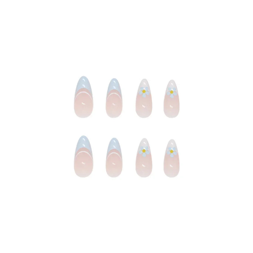 Dospita 24Pcs  Teardrop Cute Little Flower False Nail Art Full Cover Removable Artificial Fake Nails Coffin Ballerina Press-On Nails Art