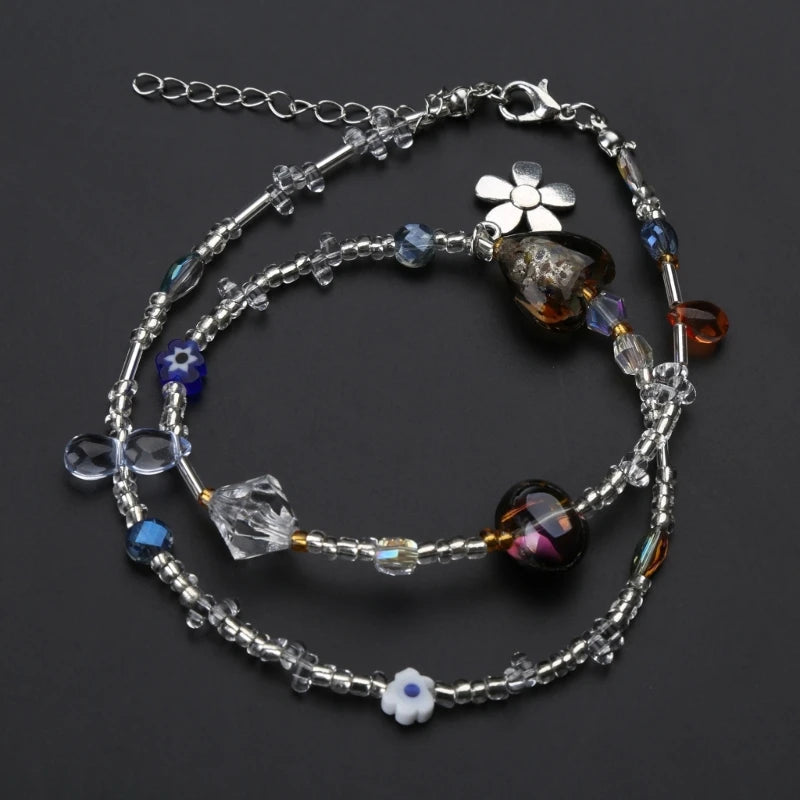 Dospita  -  Acrylic Flower Pendant Necklace Crystal Class Gravel Beaded Necklace For Women Cool Y2K Choker Jewelry Exquisite Choker