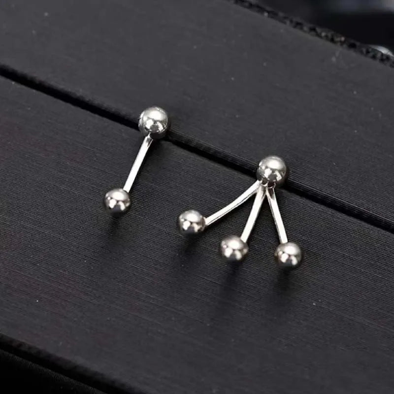 Dospita Minimalist Line Stud Earrings for Women Geometric Asymmetric Ball Metal Style Y2K Accessories Fashion Jewelry Personalized Party