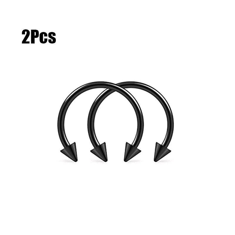 Dospita  -  2Pcs 16G Cone Septum Ring Stainless Steel Horseshoe Nose Piercing Spike Lip Rings Silver Color Tragus Helix Earring Body Jewelry