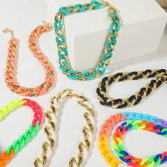 Dospita Big Thick Cuban Chain Ckoker Necklace for Women Colorful Acrylic Resin Twist Chain Collar Necklace Punk Hip Hop Jewelry Gifts