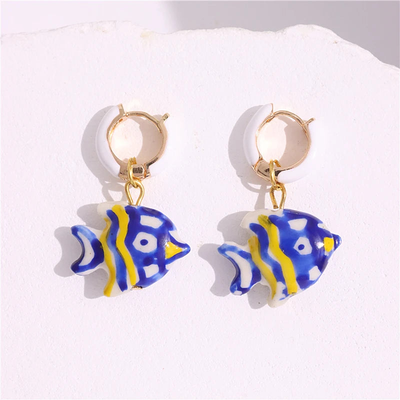 Dospita  -  Colorful Enamel Hoop Earrings for Women Girls Glazed Fish Cute Handmade Chic Ancessories Summer Beach Trend Jewelry New