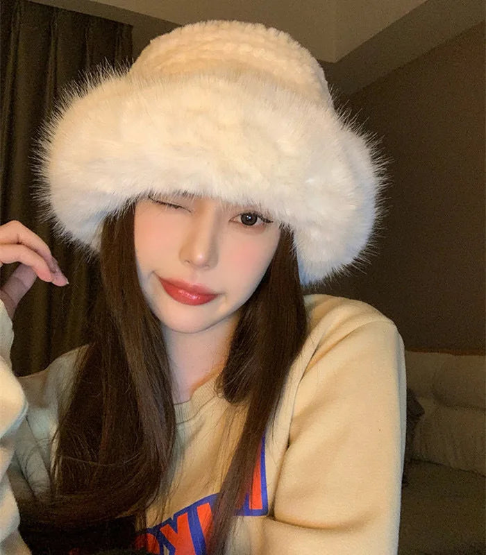 Dospita Autumn And Winter 2024 New Women's Fashion Fur Cap Fur Hat Fur Hats Mongolian Hat Brimless Plush Fluffy Skiing Riding Warm Caps