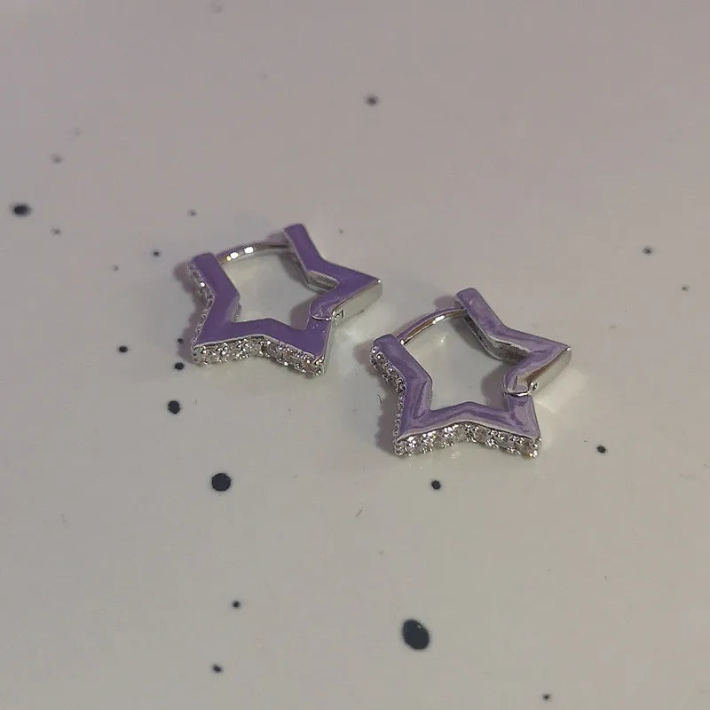 Dospita  -  New Trendy Star Zirconia Stud Earrings for Women Girls Hiphop Punk Cool Star Hoop Earrings Party Jewelry Gift