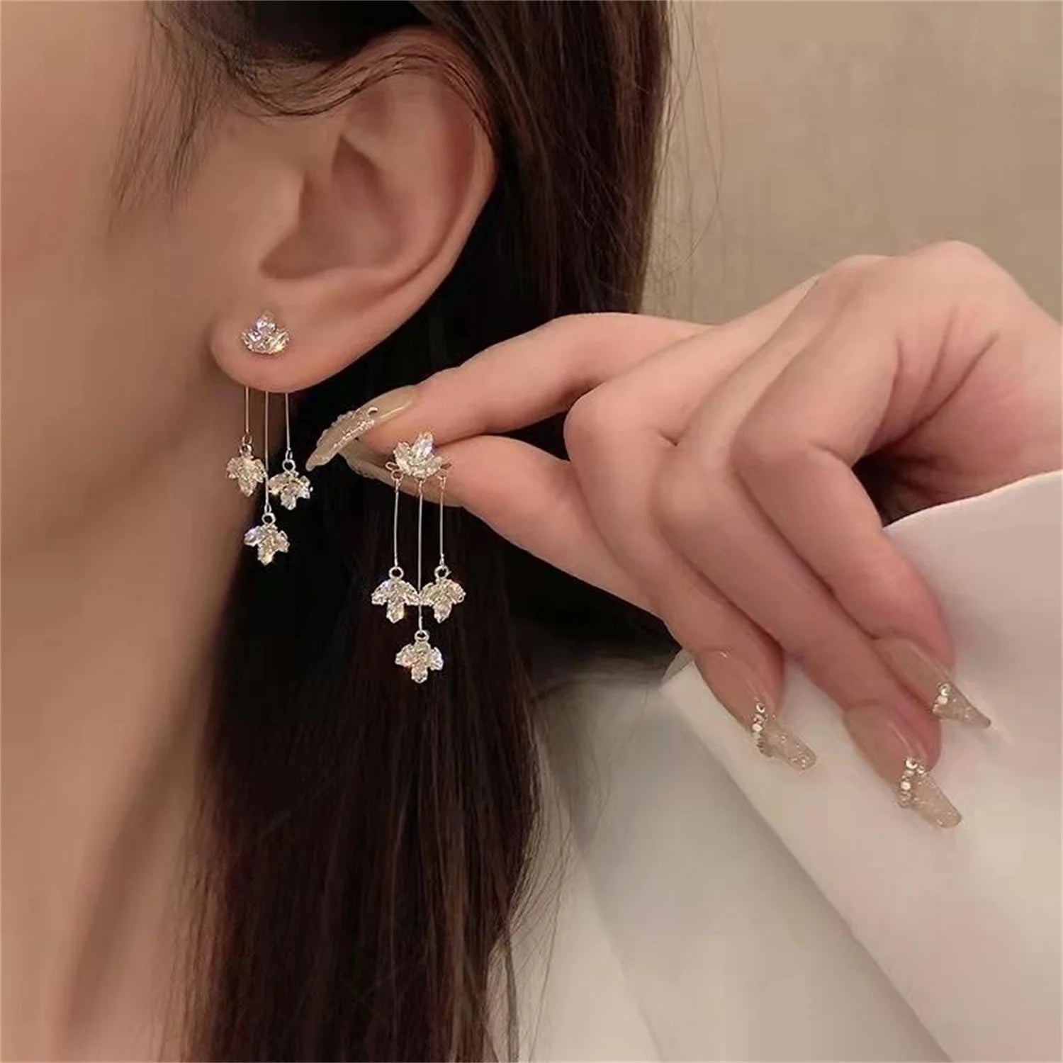 Dospita Earrings Jewelry Fashion Personality Zircon Earring Long Earrings Crystal Flower Tassel Cuffs Stud Earrings