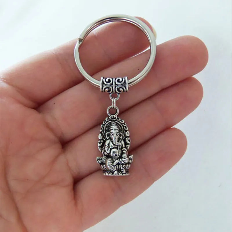 Dospita New Fashion Ganesha Keychain, Sacred Elephant,lord of Success, Buddha Key Ring Key Holder DIY Men Car Key Chain Holder for Gift