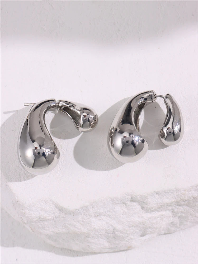 Dospita  -  Double Water Drop Earrings for Women Girls Front Back Asymmetrical Design Smooth Metal Fashion Jewelry Gifts New