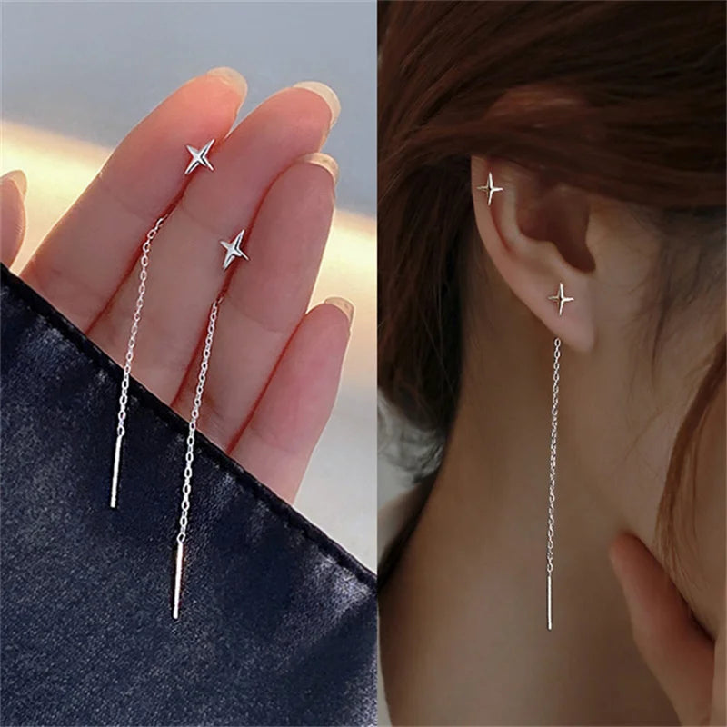 Dospita  -  New Elegent Butterfly Long Tassel Ear Line Dangle Earrings For Women Korean Sweet Temperament Pearl Drop Earrings New Jewelry