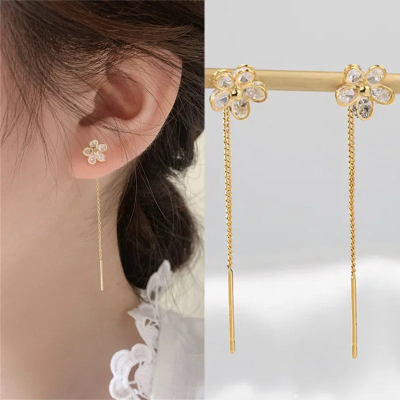 Dospita  -  New Elegent Butterfly Long Tassel Ear Line Dangle Earrings For Women Korean Sweet Temperament Pearl Drop Earrings New Jewelry