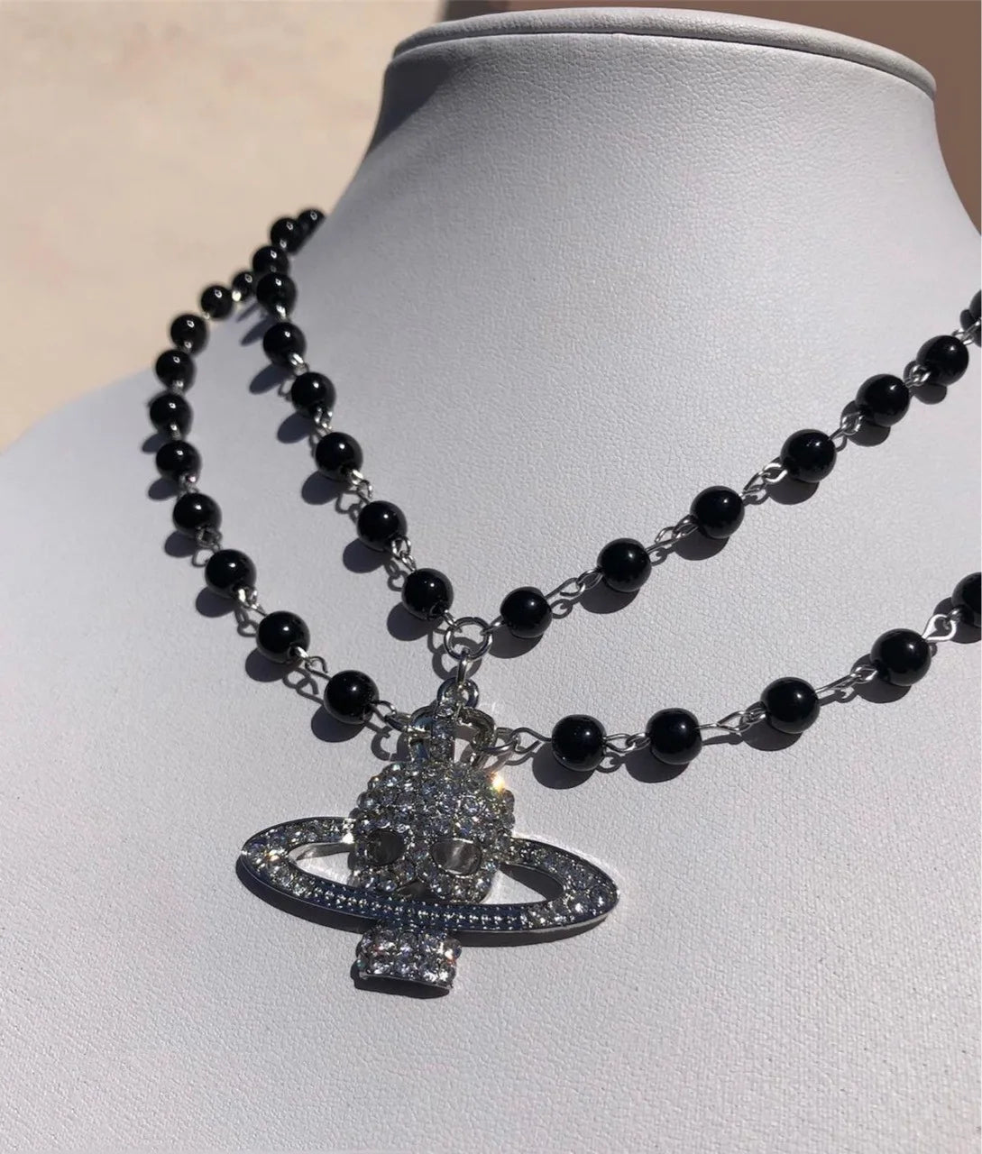 Dospita Y2K Crystal Skull Pendant Necklaces Punk Charms Black Beads Necklace Women Chains Choker Goth Jewelry Grunge Accessories