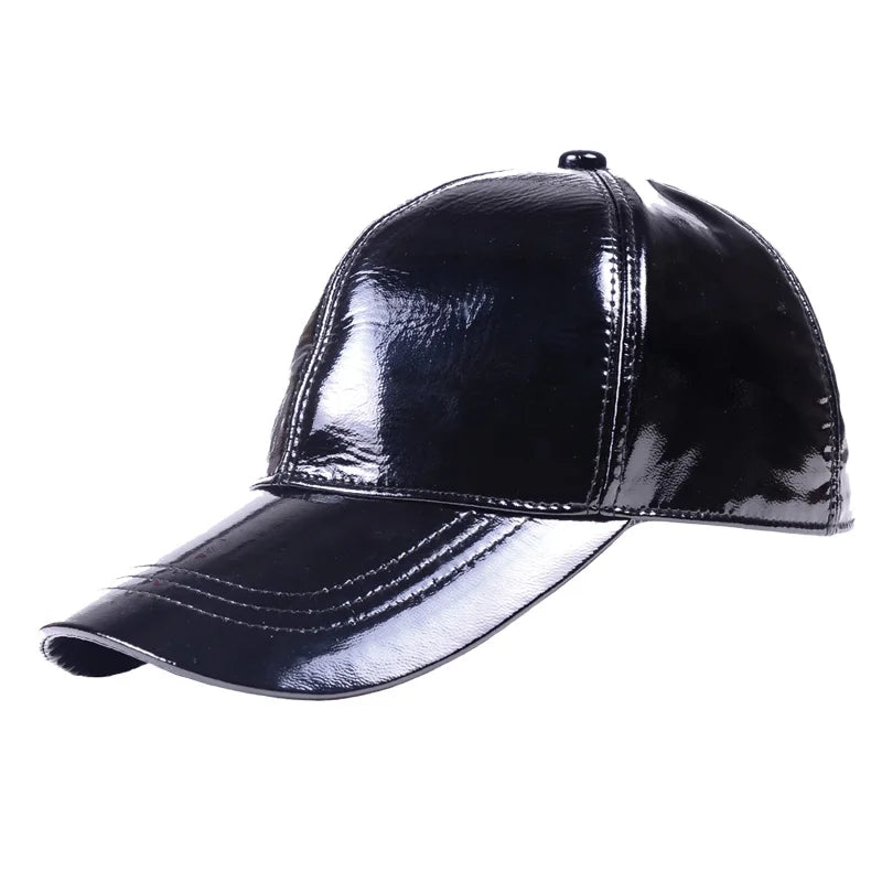 Dospita Men's Women's Real Leather Patent Leather Baseball Cap Unisex Trucker Cap Golf Navy Newsboy caps/hats