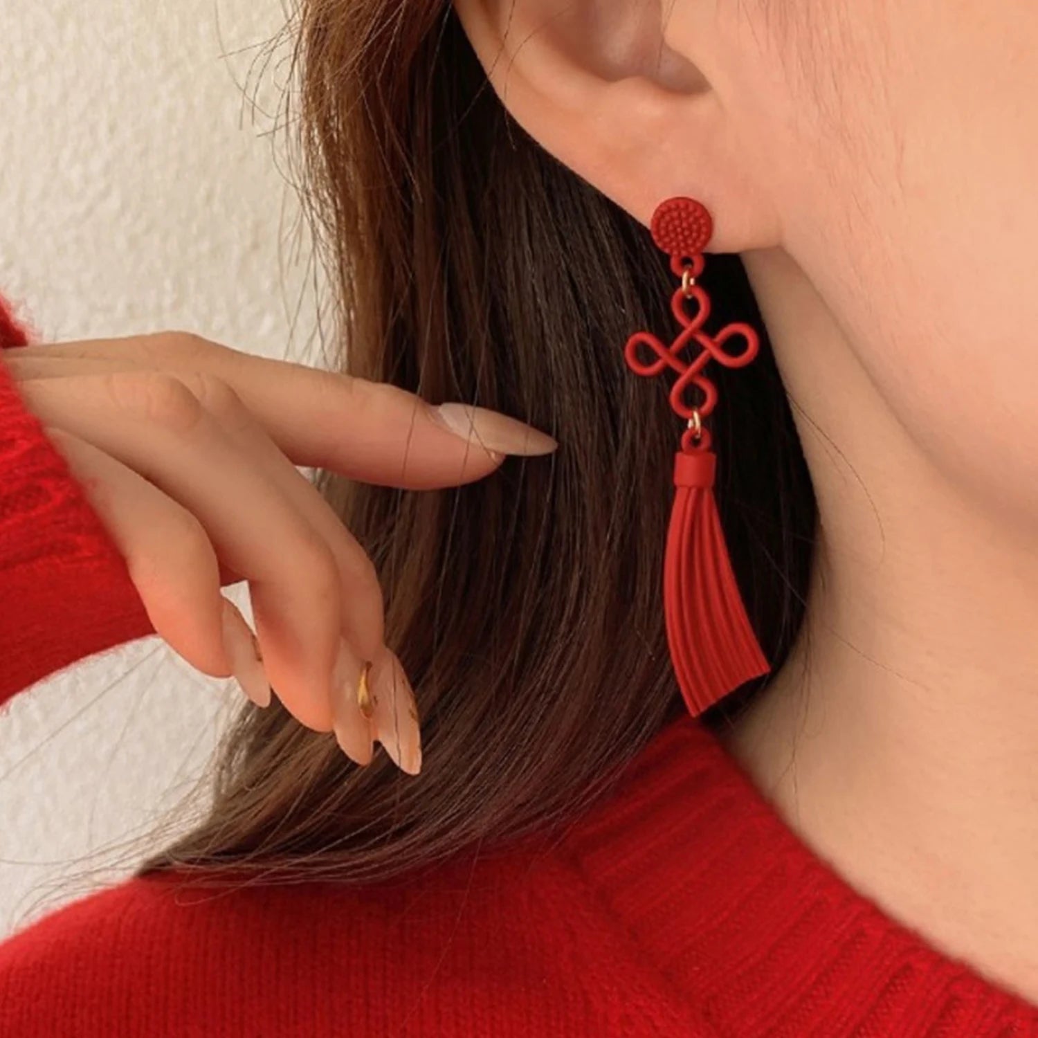 Dospita Chinese Knot Earring Red Congratulations Auspicious Wishful Prosperity Long Drop Earrings New Trendy Earring Jewelry Accessories