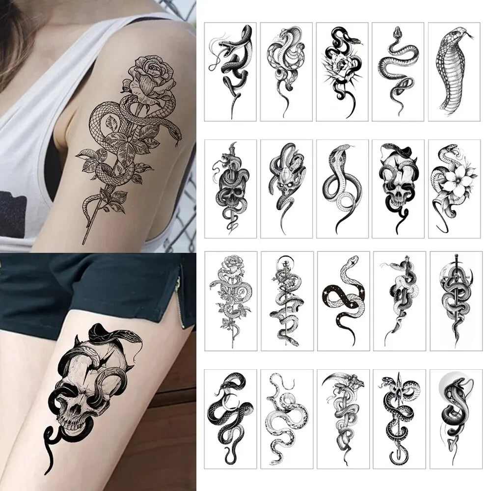 Dospita  -  10pcs Realistic Snake Waterproof Temporary Tattoo Sticker Tribal Cobra Mamba Serpent For Women Men Sleeve Body Art Fake Tattoo