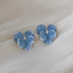 Dospita  -  Summer Autumn Light Luxury Elegant Blue Flower Stud Earrings for Women Fashion Rhinestone Sweet Metal Wedding Party Jewelry