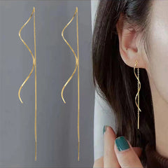 Dospita New Accessories for Women Long Tassel Threader Earrings for Women Wave Shaped Simple Long Chain Earring Party Jewelry Gift