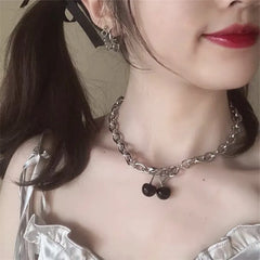 Dospita New Sweet Summer Red Transparent Cherry Fruit Fashion Long Collar Necklace Fashion Black  Necklace Bracelet earring for Women Party Jewelry