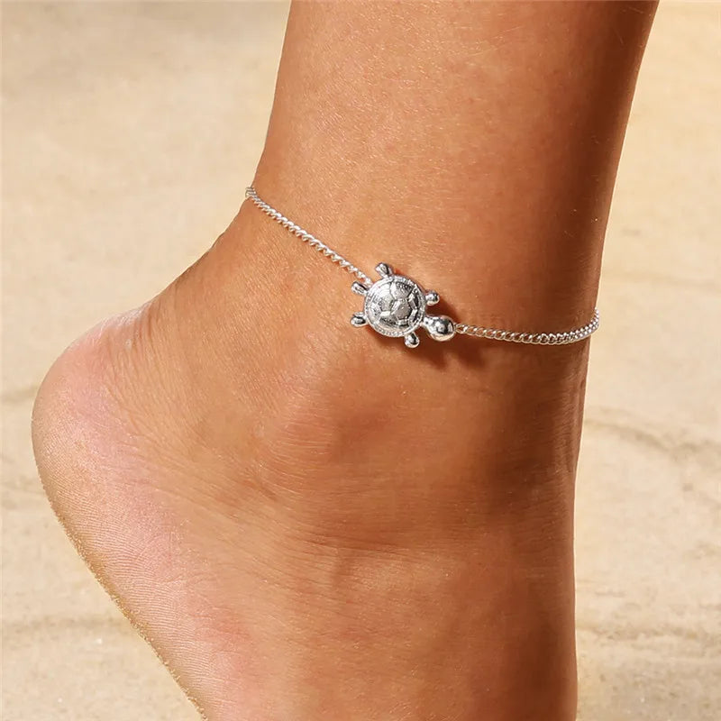 Dospita Female Anklets Simple Silver Color Heart Barefoot Crochet Sandals Foot Jewelry Two Layer Bracelet Anklets for Women