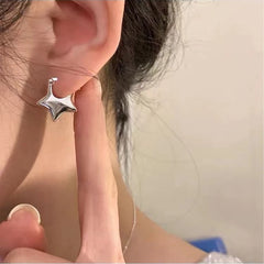 Dospita Retro Y2K Silver Plated Puffy Star Shape Earrings Dainty Huggies Earrings for Women Egirl Earrings Birthday Gifts