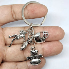 Dospita Fashion Keychain I Love Football Antique Series Pendant DIY Jewelry Rugby Player Helmet Pendant Key Chain Ring Holder For Gift