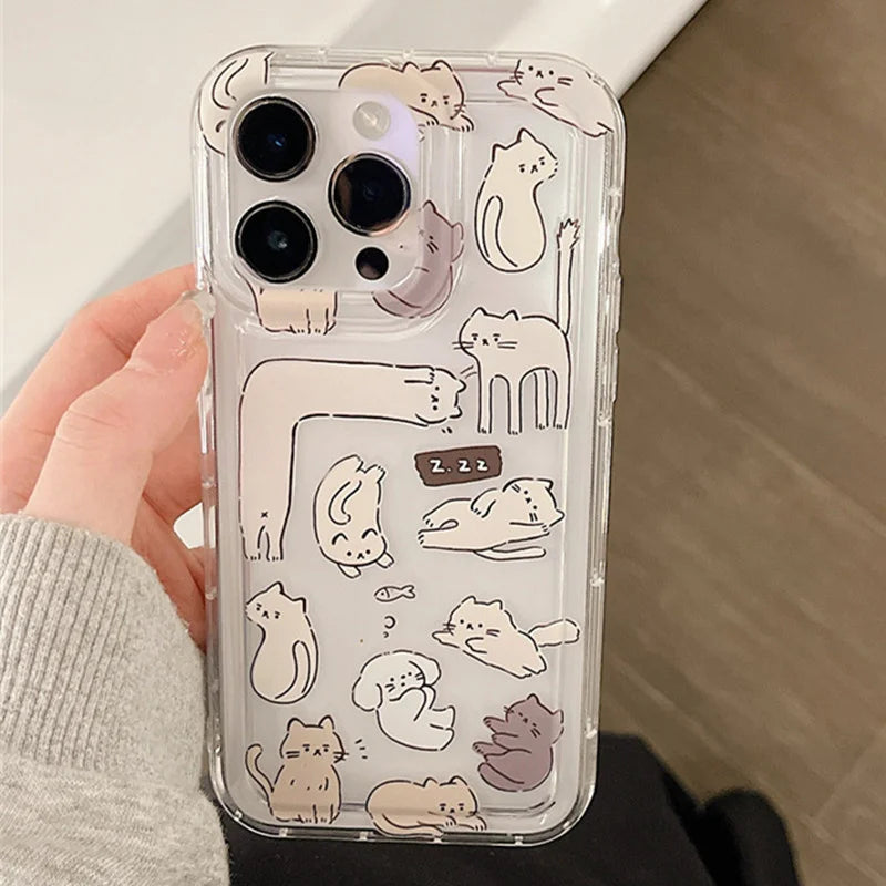 Dospita  -  Cartoon Cat Graphic Soft Clear Phone Case For iPhone 11 13 12 14 15 16 Pro Max XR X 7 8 Plus SE 2 3 Shockproof Airbag Cover