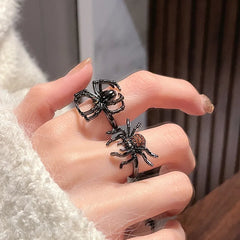 Dospita Creative Gothic Black Spider Animal Rings Funny Halloween Party Octopus Wizard Hat Ghost Pumpkins Finger Rings Halloween Jewelry