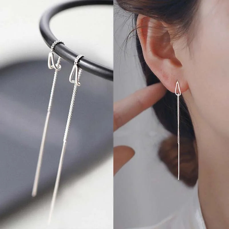 Dospita  -  Fashion Long Tassel Ear Line Earrings For Women Korean Temperament Crystal Fish Tail  Drop Earrings Girls Daily Party Jewelry