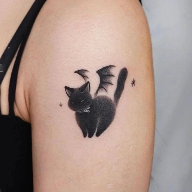 Dospita  -  Cute Black Cat Tattoo Stickers for Women Man Arm Art Temporary Tattoos Waterproof Fake Tattoo Cartoon Lasting Tattoo Stickers