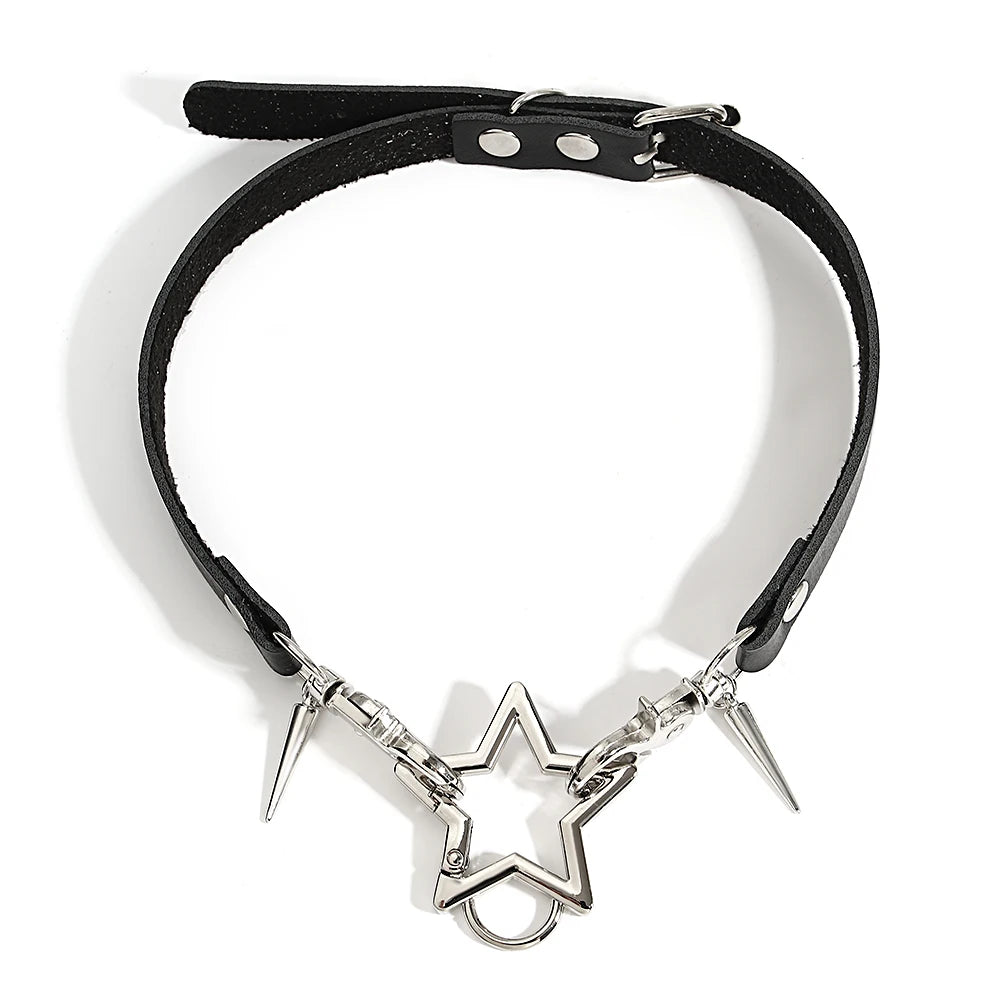 Dospita  -  Gothic Rivets Pentagram Star Choker Necklace for Women Y2K Punk Black Belt Leather Necklaces Vintage Cool Jewelry Gifts