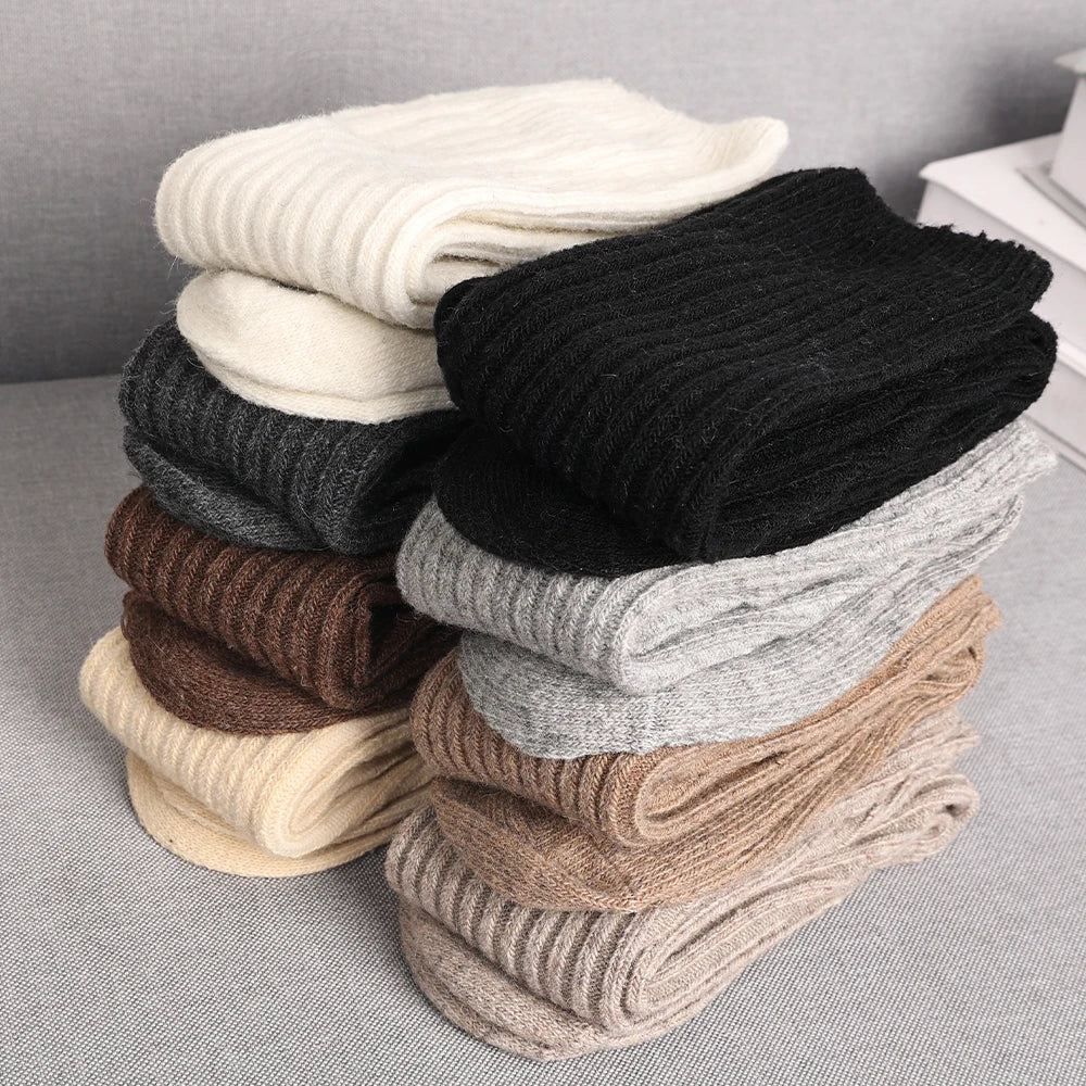 Dospita  -  Soft Wool Long Socks Women Autumn Winter Cashmere Solid Knitted Stocking Skinny Casual Knee High Fluffy Warm Thicken Girls Socks