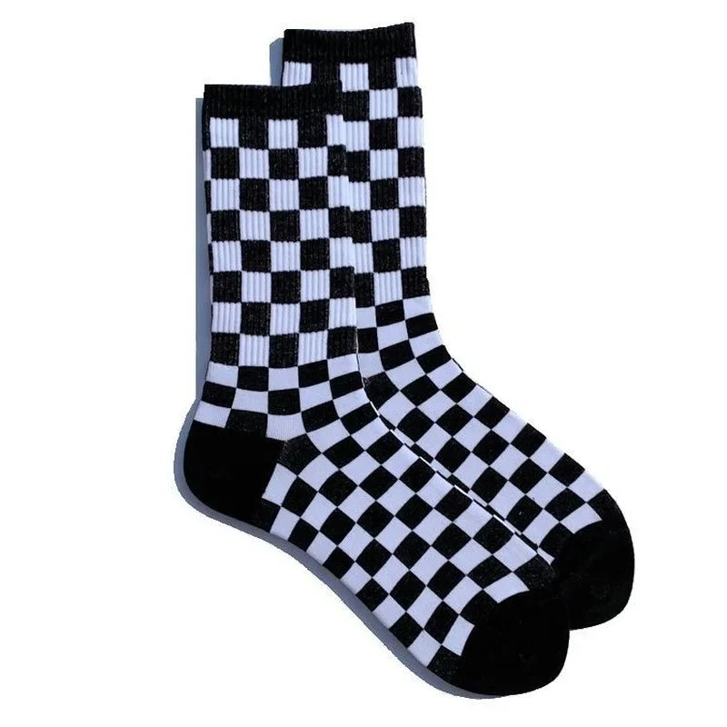 Dospita Korea Harajuku Fashion Check Socks Street Fashion Sports Print Skateboard Socks Hip Hop Geometric Checkerboard Hip Hop Socks