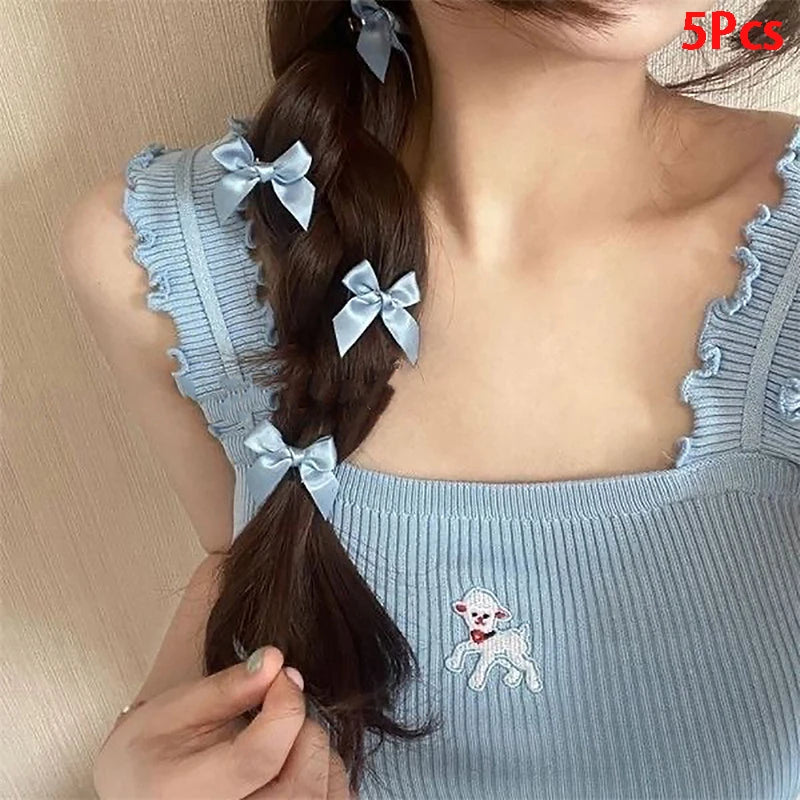 Dospita 5Pcs/set Small Bowknot Hairpin For Girls Summer Cute Sweet Bangs Clip Mini Bows Hairslide Headwear Hair Accessories For Children