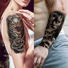 Dospita  -  68 Sheets Large Sleeve Temporary Tattoos For Men Women Forearm Fake Tattoo Sticker Black Tiger Lion Owl Skull Tatoos Tribal Wolf