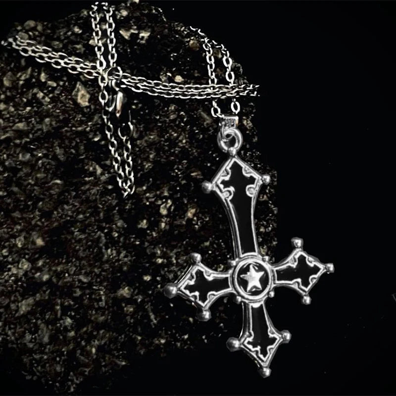 Dospita Gothic Inverted Cross Pendant Unisex Punk Necklace Vintage Blood Red Choker Jewelry Halloween Witch Accessories