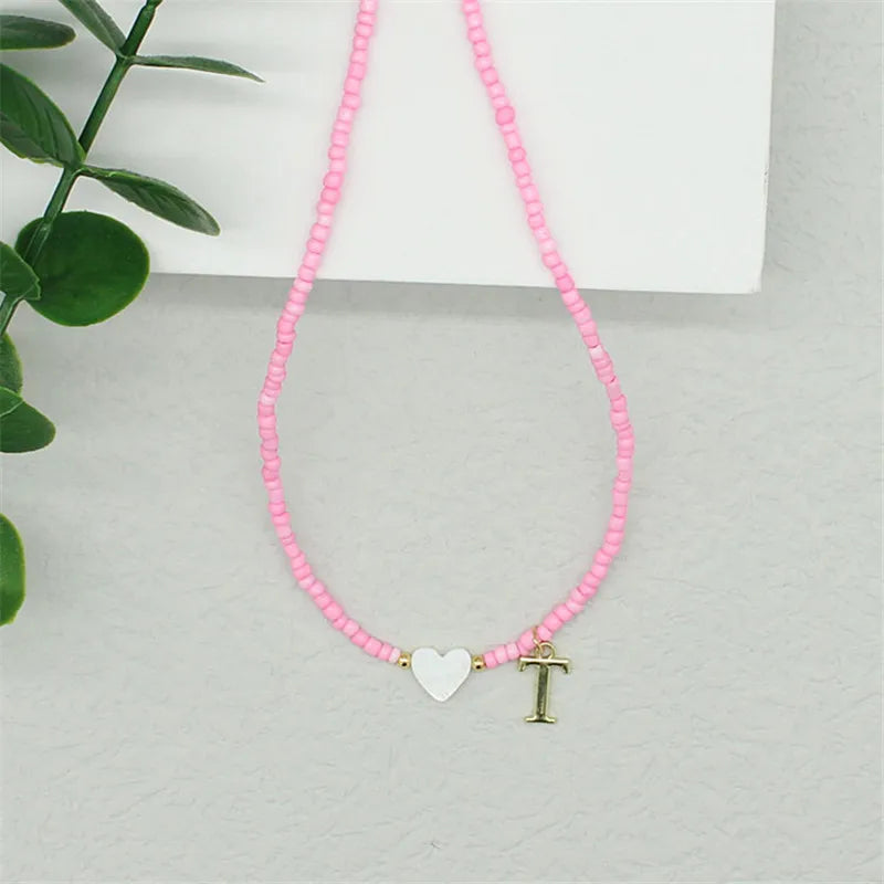 Dospita  -  Boho Handmade Diy Colorful Beaded Choker Women Stainless Steel Letter Pendant Necklace Shell Heart Beach Jewelry Accessories