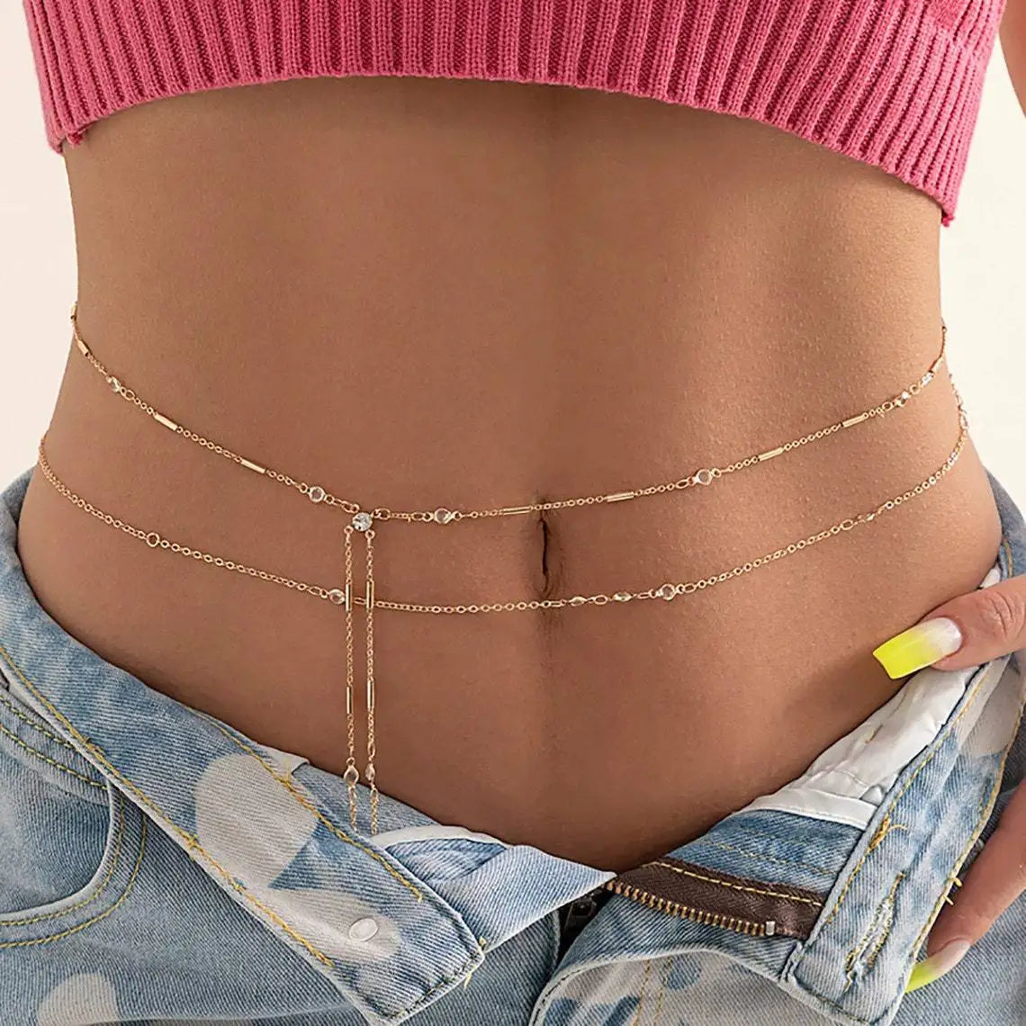 Dospita  -  Double Layers Tassel Belly Chains For Women Gold Silver Color Metal Beach Bikini Waist Body Chain Jewelry Versatile Acessories