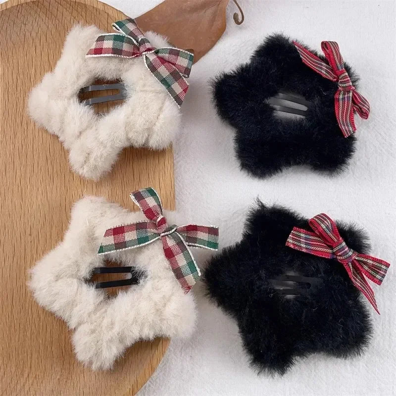 Dospita  -  4pcs Winter Plush Y2K Star BB Hair Clips Women Hairpins Cute Fluffy Side Bangs Clips Korean Fashion Headdress Hair Accessories