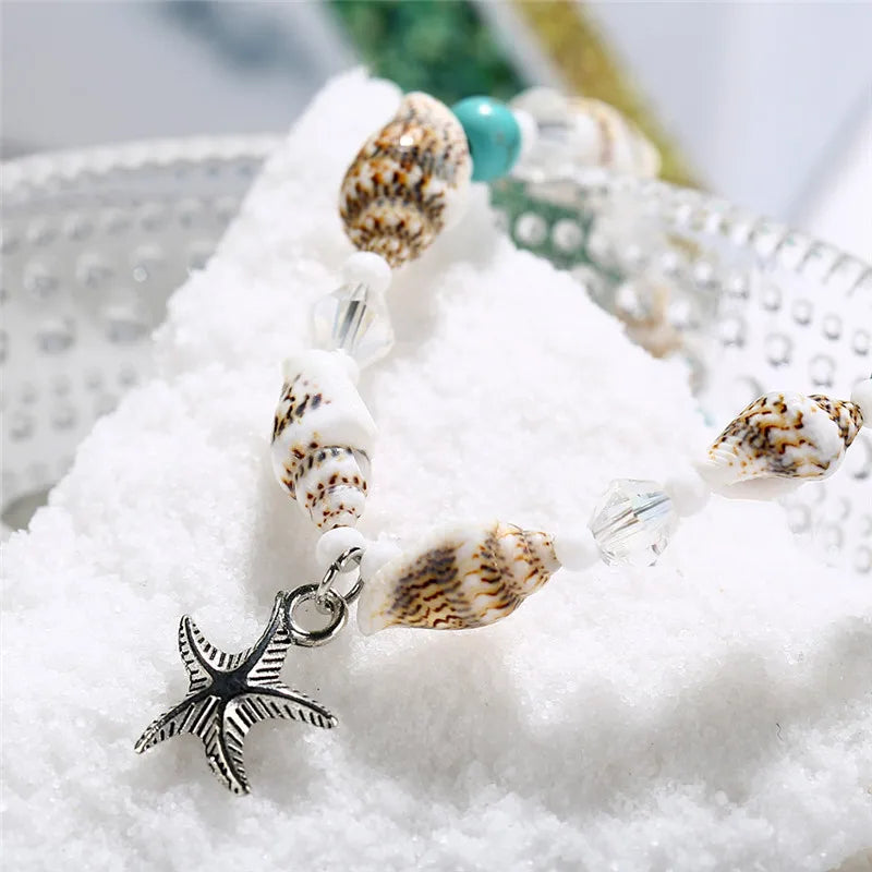 Dospita New Shell Beads Anklets for Women Silver Color Starfish Beach Leg Bracelet Handmade Bohemian Foot Chain Boho Jewelry Gift