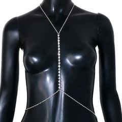 Dospita Simple Crystal Chest Chain Necklace Dress Clothing for Women Summer Bikini Sexy Lingerie Chain Harness Party Jewelry