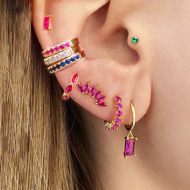 Dospita  -  Fashion Multicolor CZ Zircon Small Hoop Earrings for Women Copper Geometry Circle Ear Buckle Piercing Jewelry Hot