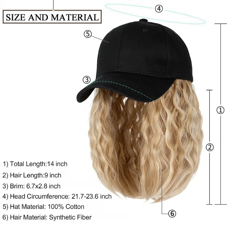 Dospita Wig Hats Women's Fashion Sunshade Wig Caps One-piece Wig Baseball Cap Nature Trends Wig Hats Curly Wig Hat Short Wig Bonnets