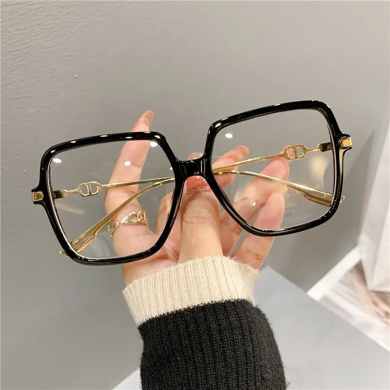 Dospita Fashion Oversized Square Eyewear Retro Womens Light Bloking Metal Frame Glasses Trend Optical Computer Eyeglasses