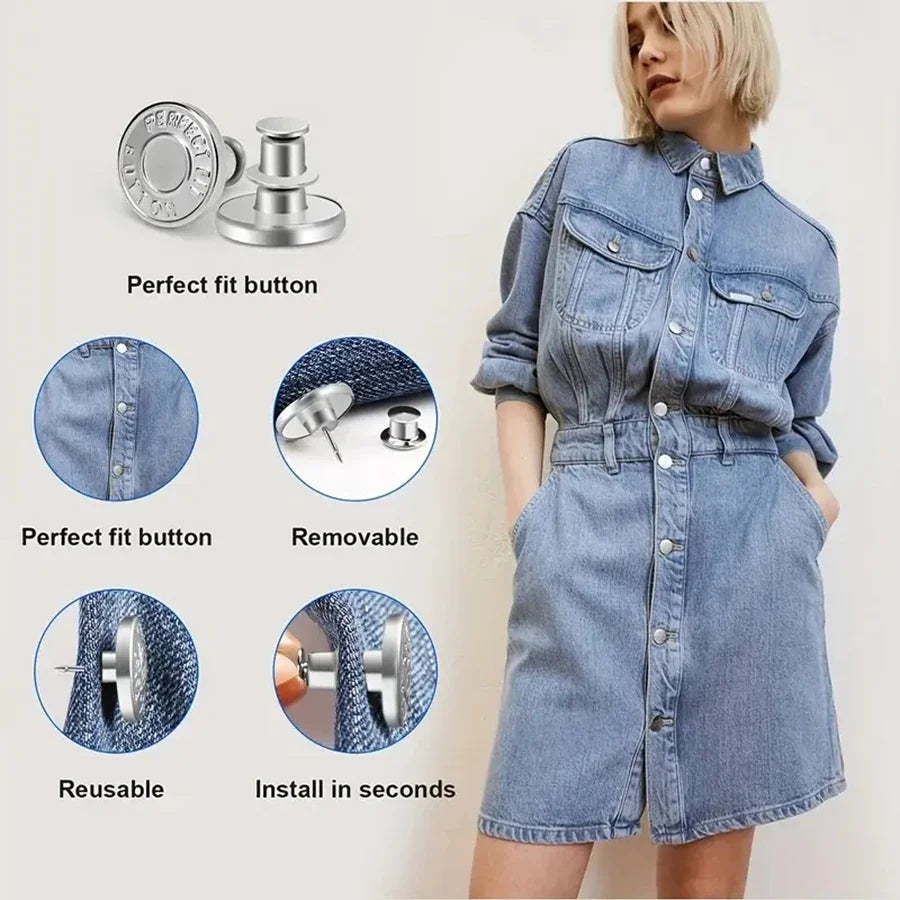 Dospita 5 Pcs Detachable Jeans Pin Buttons Snap Fastener Sewing-free Pants Retro Metal Buckles DIY Clothing Garment Button Accessories