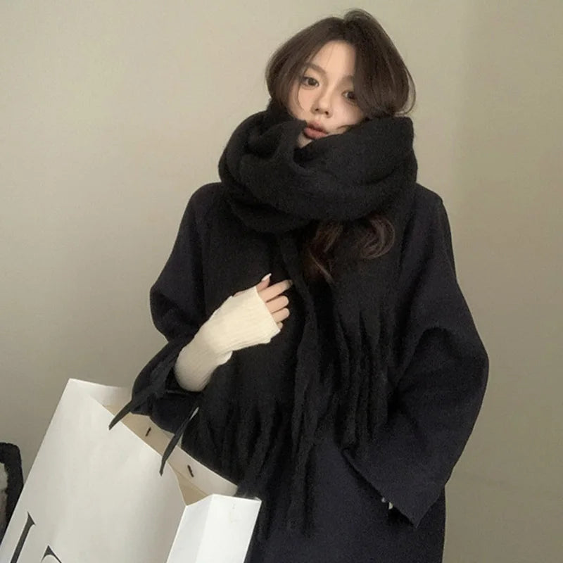 Dospita  -  Winter Solid Color Cashmere Scarf Warm Soft Women's Scarf Fashion Long Tassel Scarf Thickened Wrapped Shawl Woman Scarf