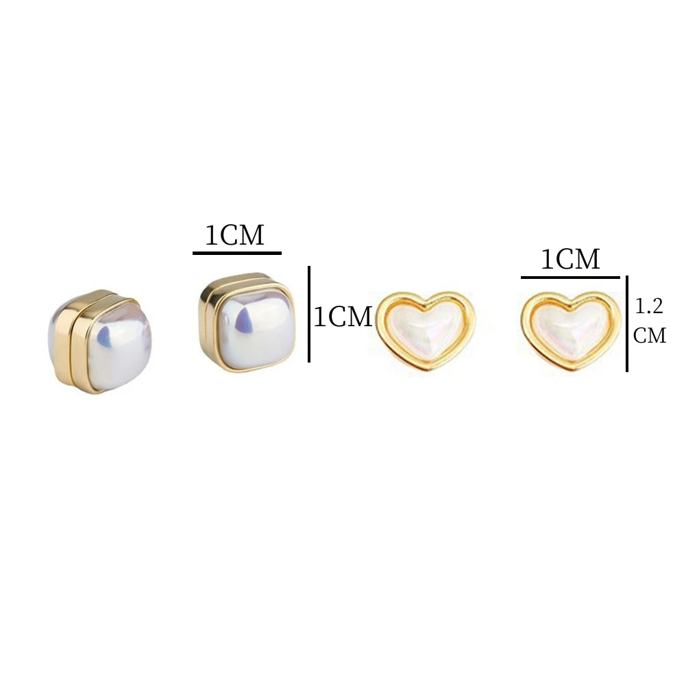 Dospita Imitation Pearl Heart Shape Women And Men Ear Studs No Ear Hole Ear Clip Fashion Jewelry With Magnetic Square Earwear