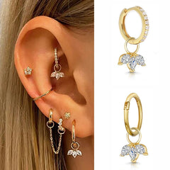 Dospita  -  1pc Crown Pendant Dangle Earrings For Teen Girl Kpop Style Gold Color Stainless Steel Hoops Ear Cartilage Rook Piercing Jewelry