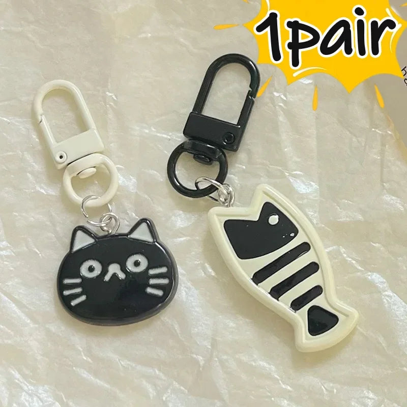 Dospita  -  1pair Cute Little Cat Keychain Creative Fish Kitten Resin Cartoon Pendent Fashion Bag Accessories for Couple Gift Car Key Chains